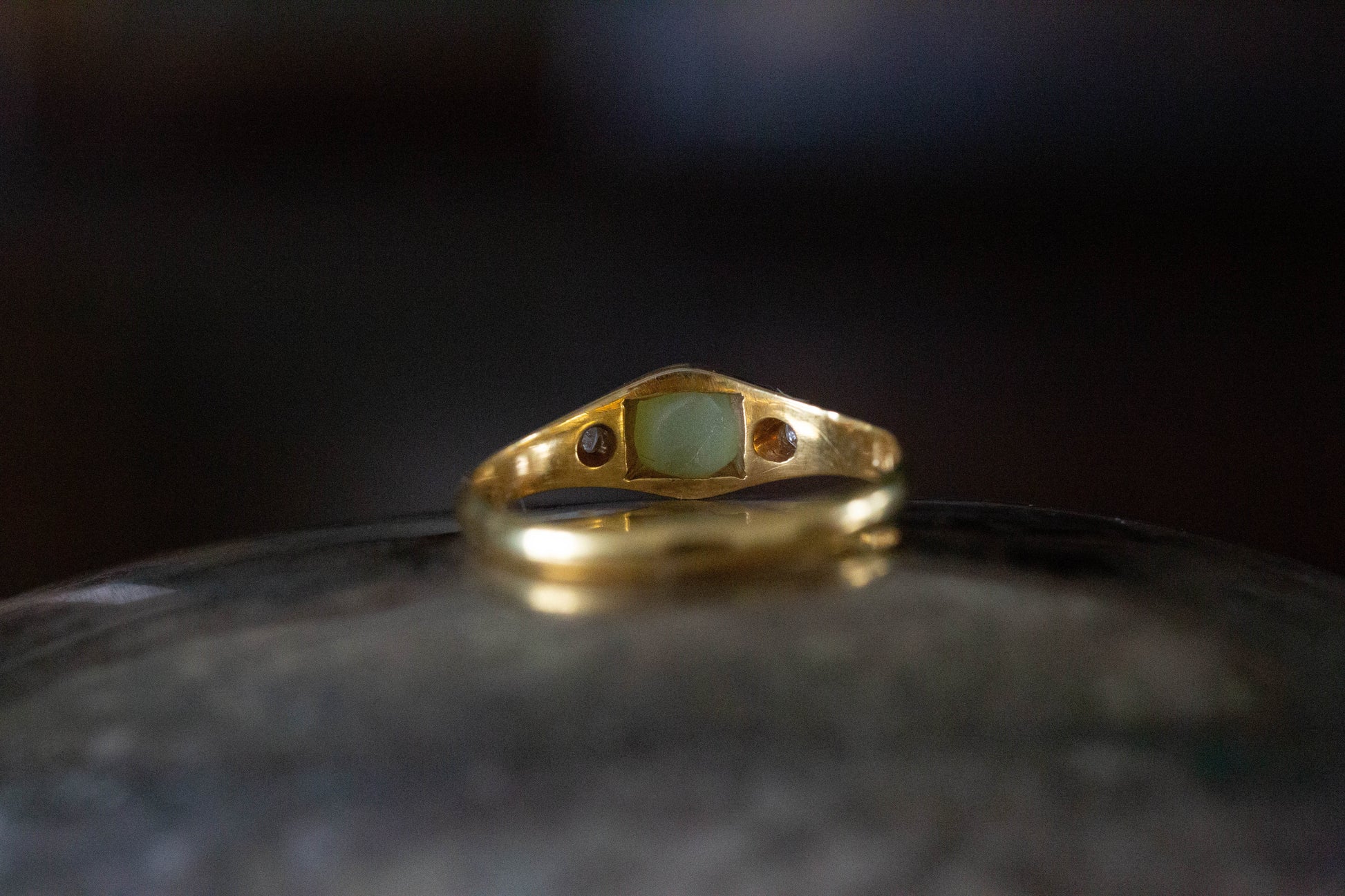 Catseye and Diamond Three Stone Ring — view 5