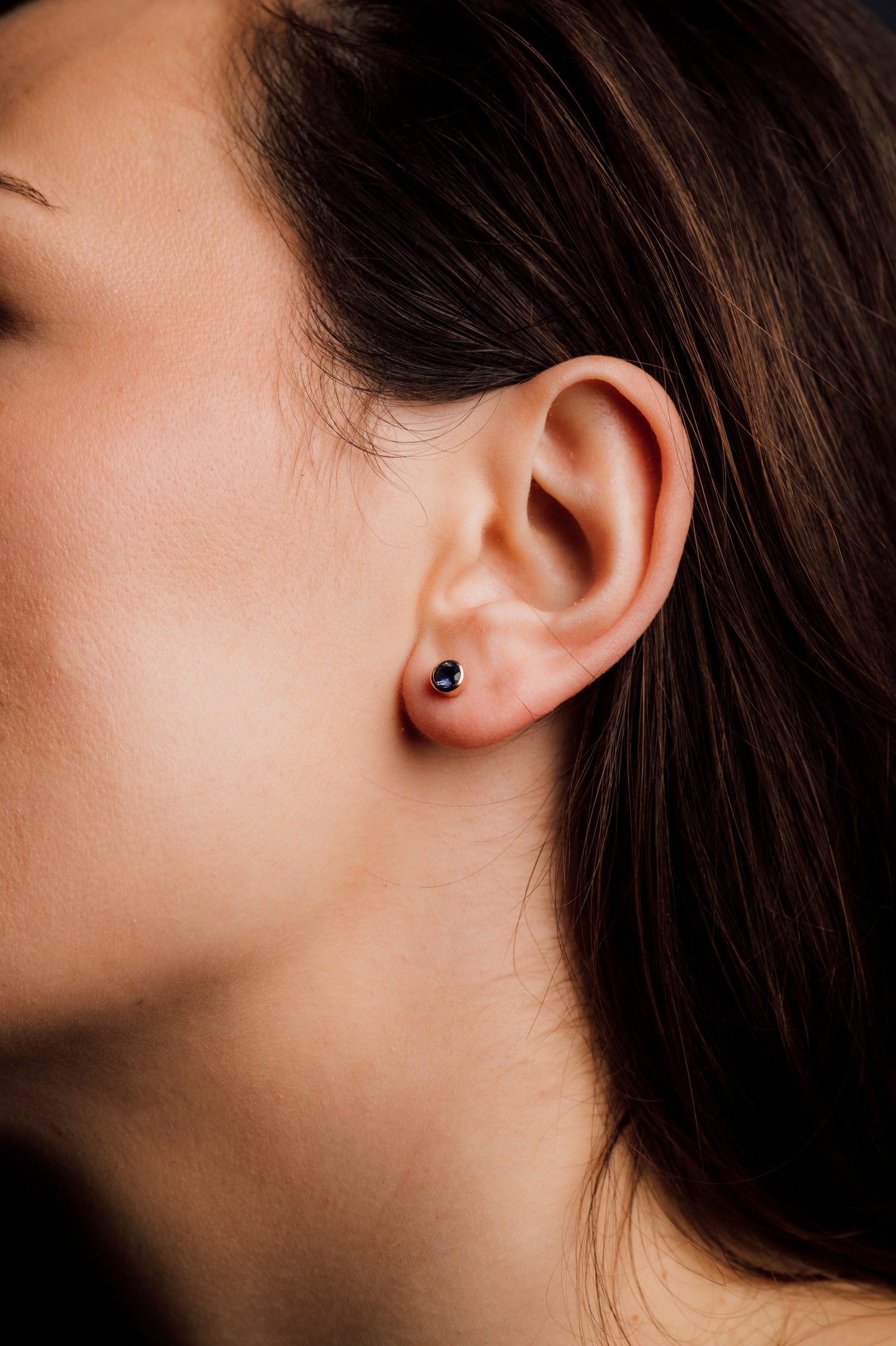 Yellow Gold Iolite Stud Earrings — view 5