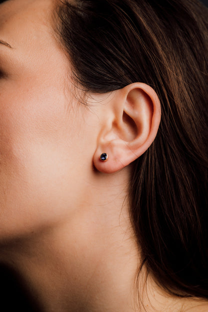 Yellow Gold Iolite Stud Earrings — view 5