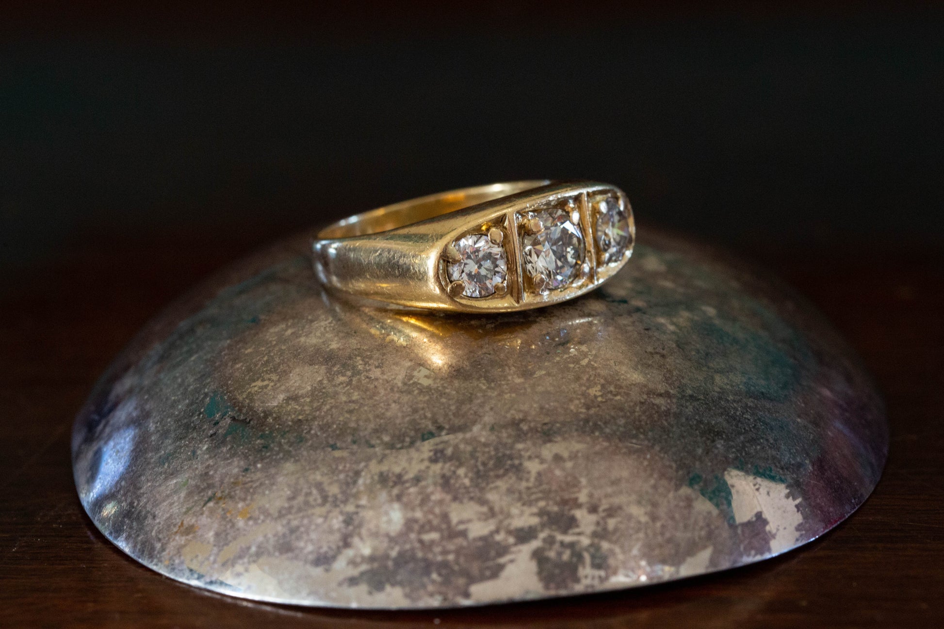 Gentleman’s Diamond Three Stone Ring — view 2