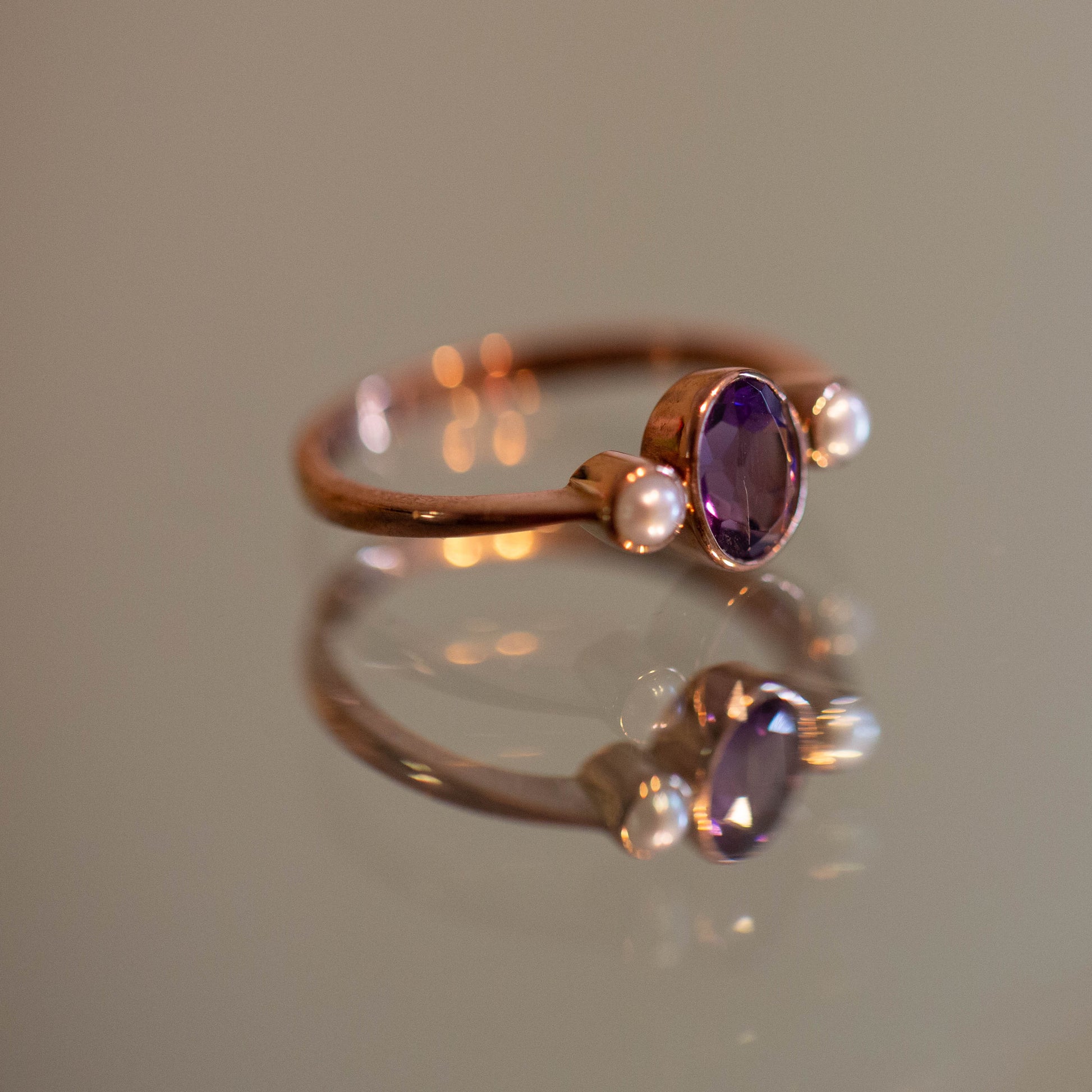 Amethyst & Pearl Trilogy Ring — view 2