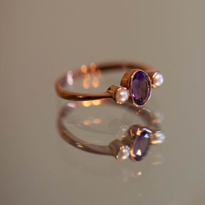 Amethyst & Pearl Trilogy Ring — view 2