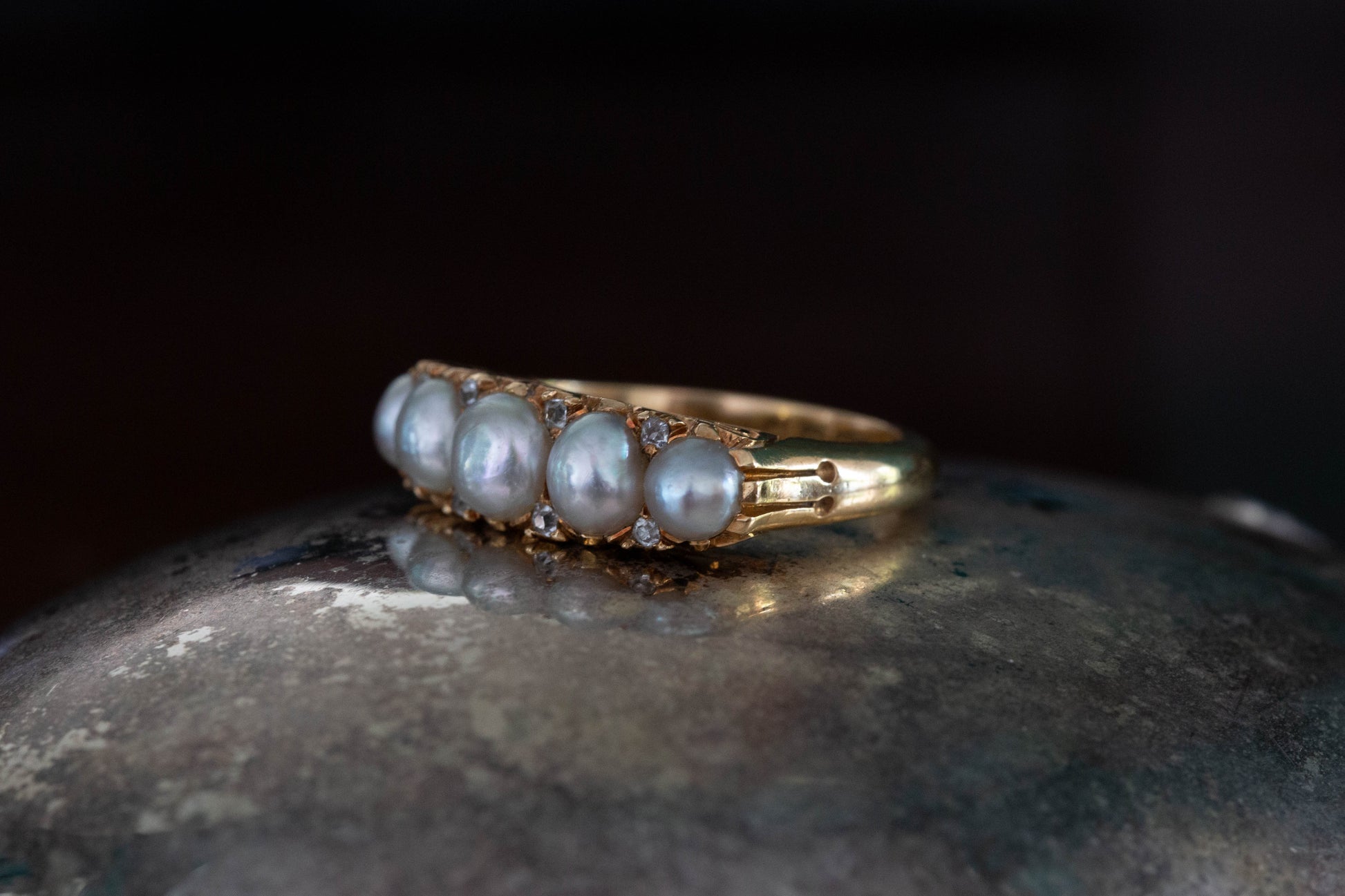 A Victorian Pearl and Diamond Half Hoop Ring — view 2