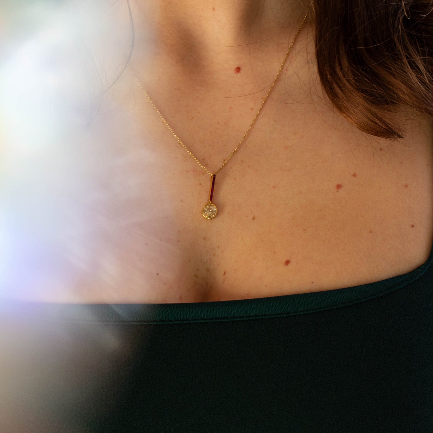 Old Cut Diamond and Ruby Pendant — view 2