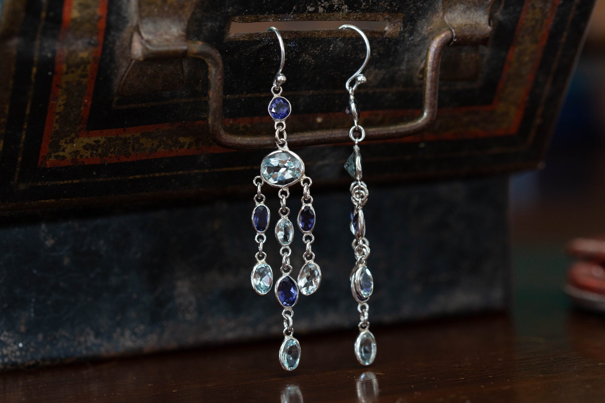 Aquamarine and Iolite Chandelier Drop Earrings — view 2