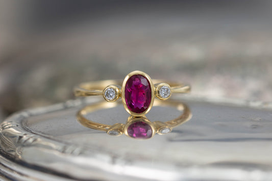 Ruby and Diamond Three Stone Ring