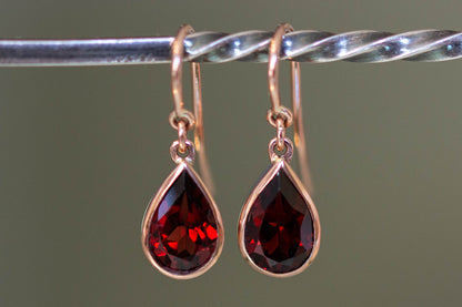Rose Gold Garnet Shepherds Hook Earrings