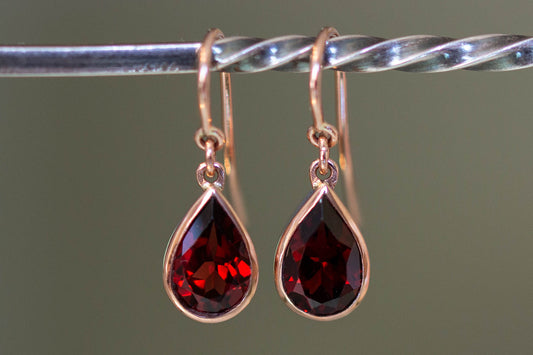 Rose Gold Garnet Shepherds Hook Earrings