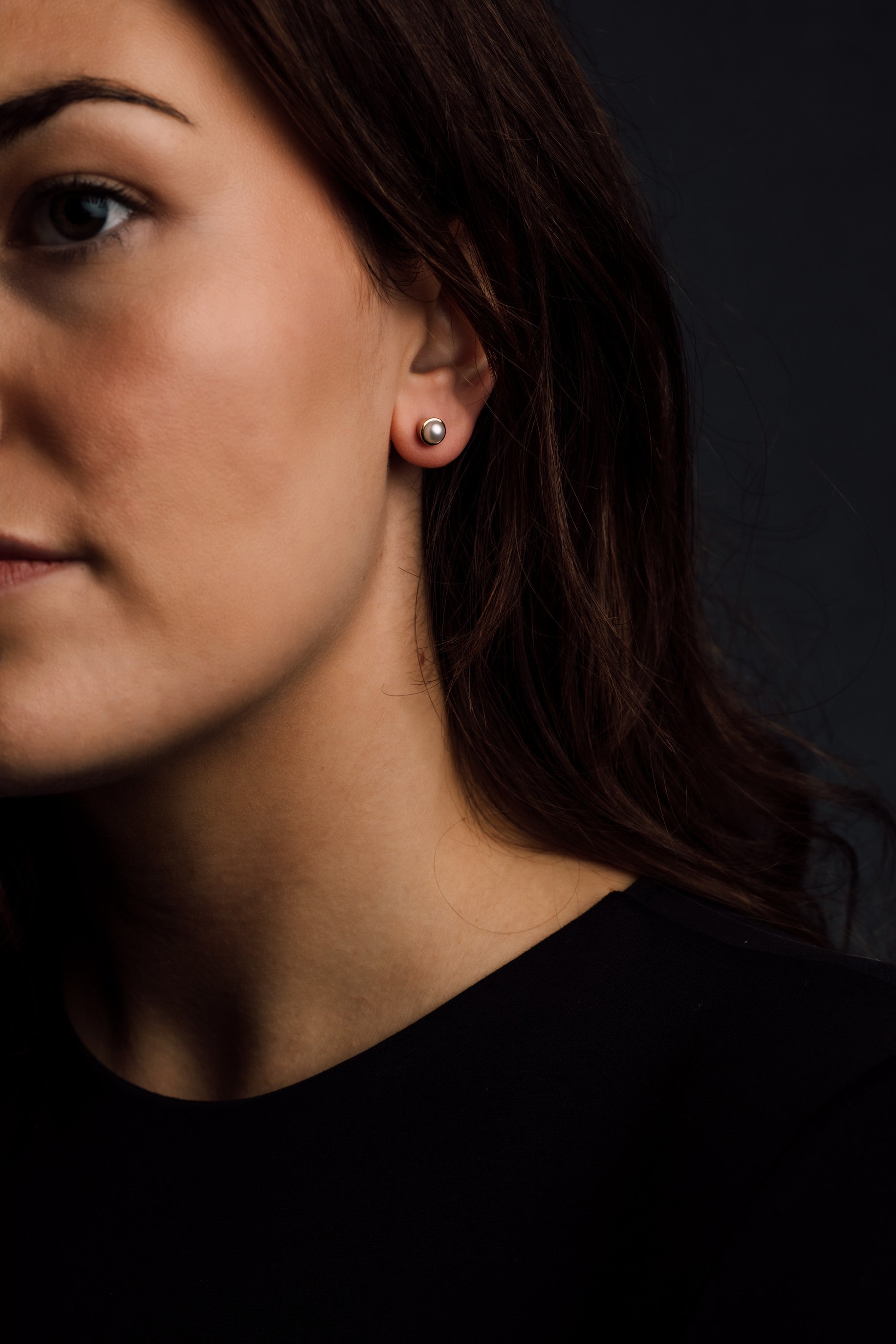 Yellow Gold Pearl Stud Earrings — view 2