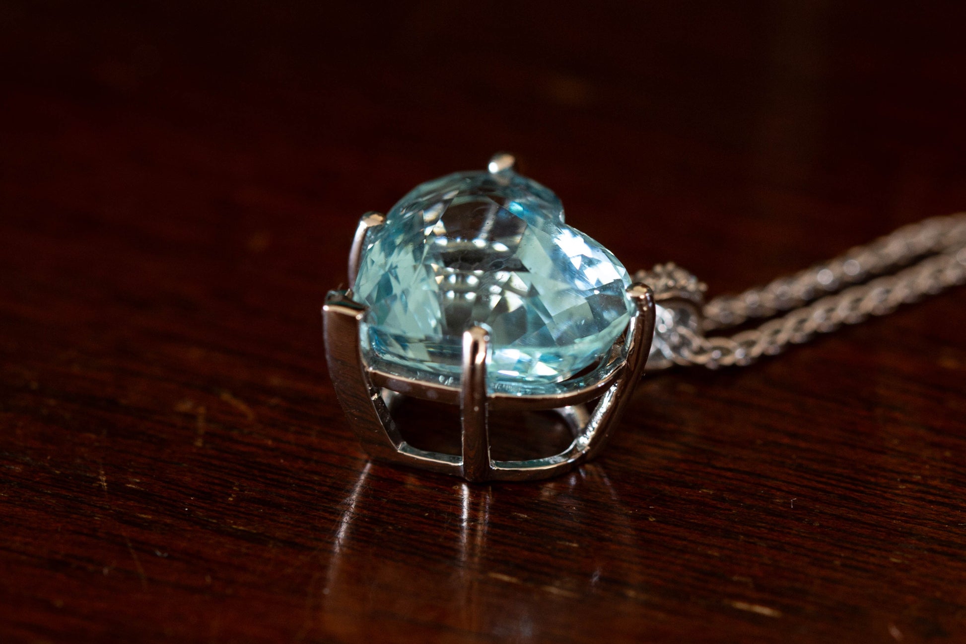 Aquamarine and Diamond Heart Pendant — view 2