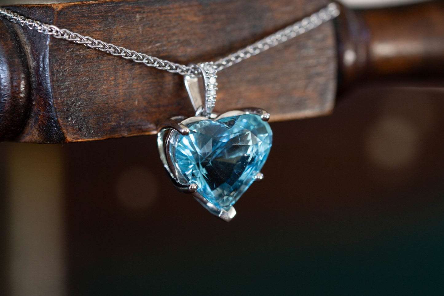 Aquamarine and Diamond Heart Pendant — view 4