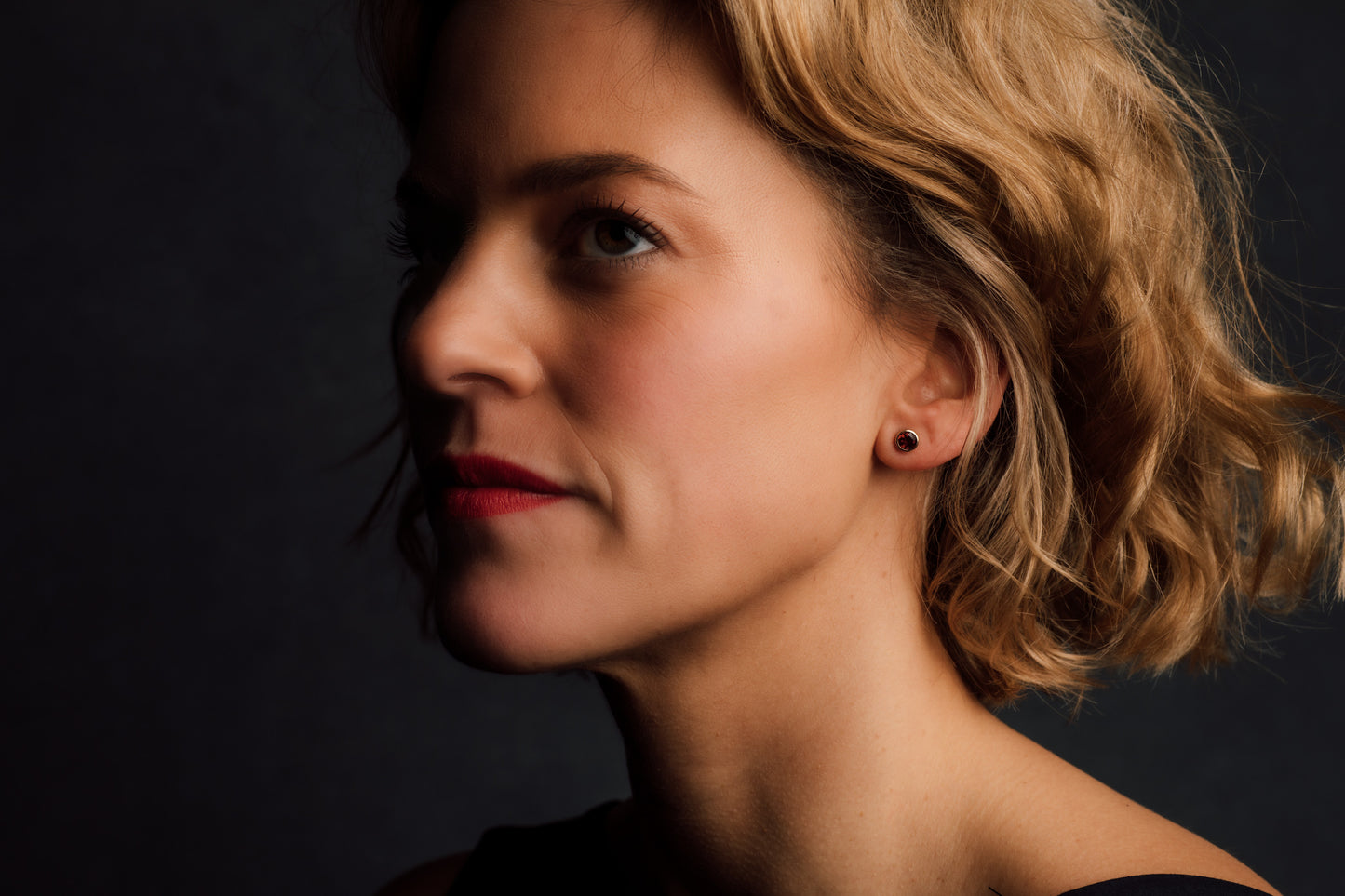Yellow Gold Garnet Stud Earrings — view 4