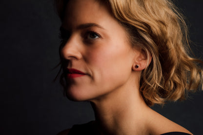 Yellow Gold Garnet Stud Earrings — view 4