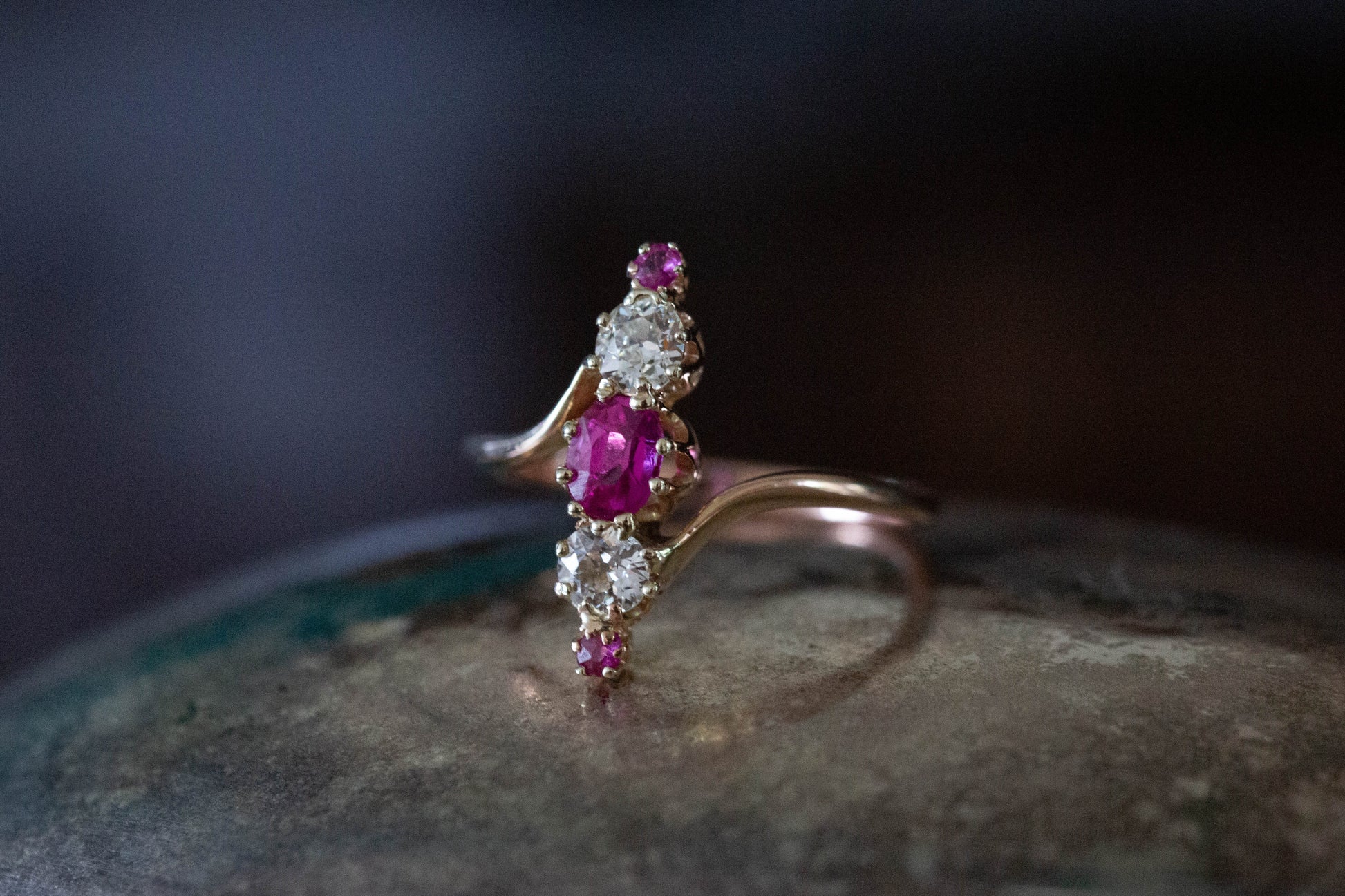 Edwardian Ruby and Diamond Navette Ring — view 3