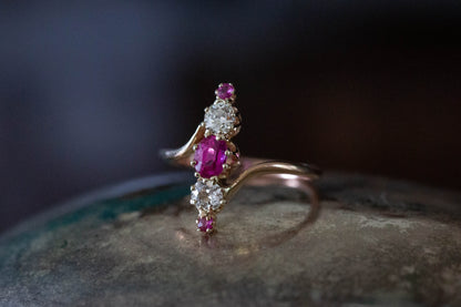 Edwardian Ruby and Diamond Navette Ring — view 3