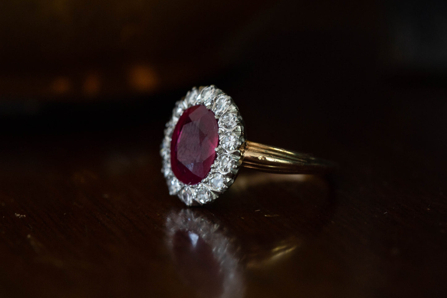 Vintage Ruby and Diamond Cluster Ring — view 2