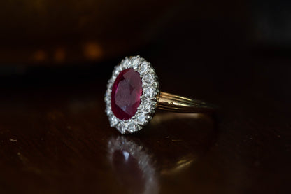 Vintage Ruby and Diamond Cluster Ring — view 2