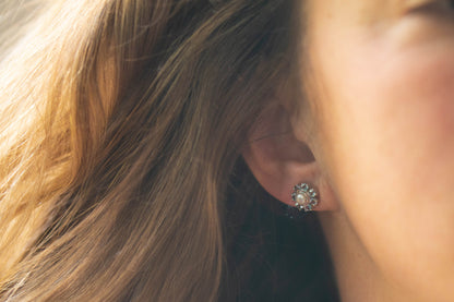 Pearl and Aquamarine and Cluster Stud Earrings — view 4