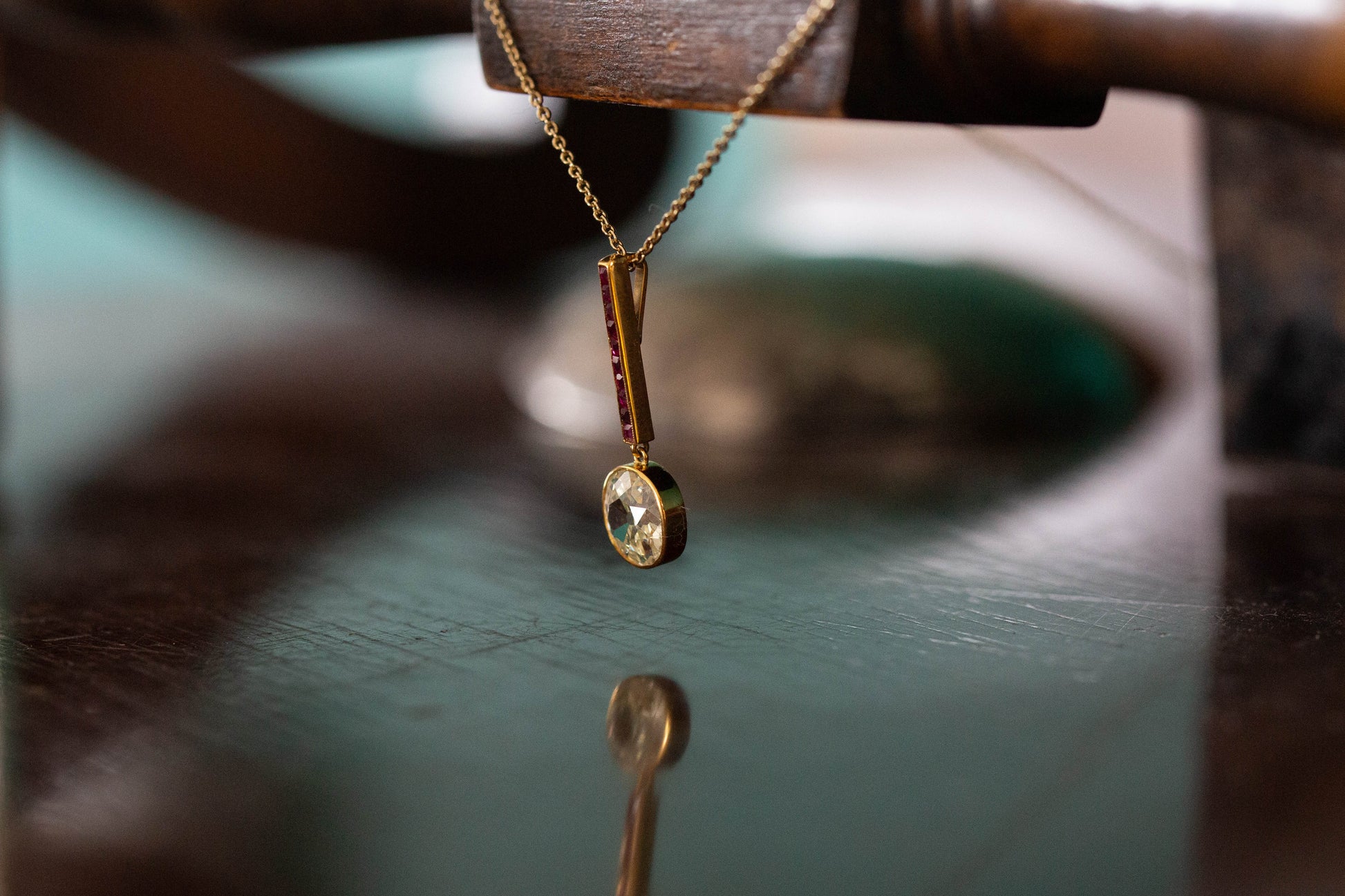 Old Cut Diamond and Ruby Pendant — view 4