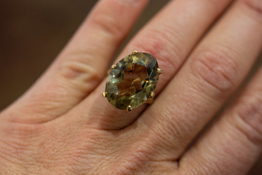 Yellow Gold Smokey Quartz Solitaire Ring