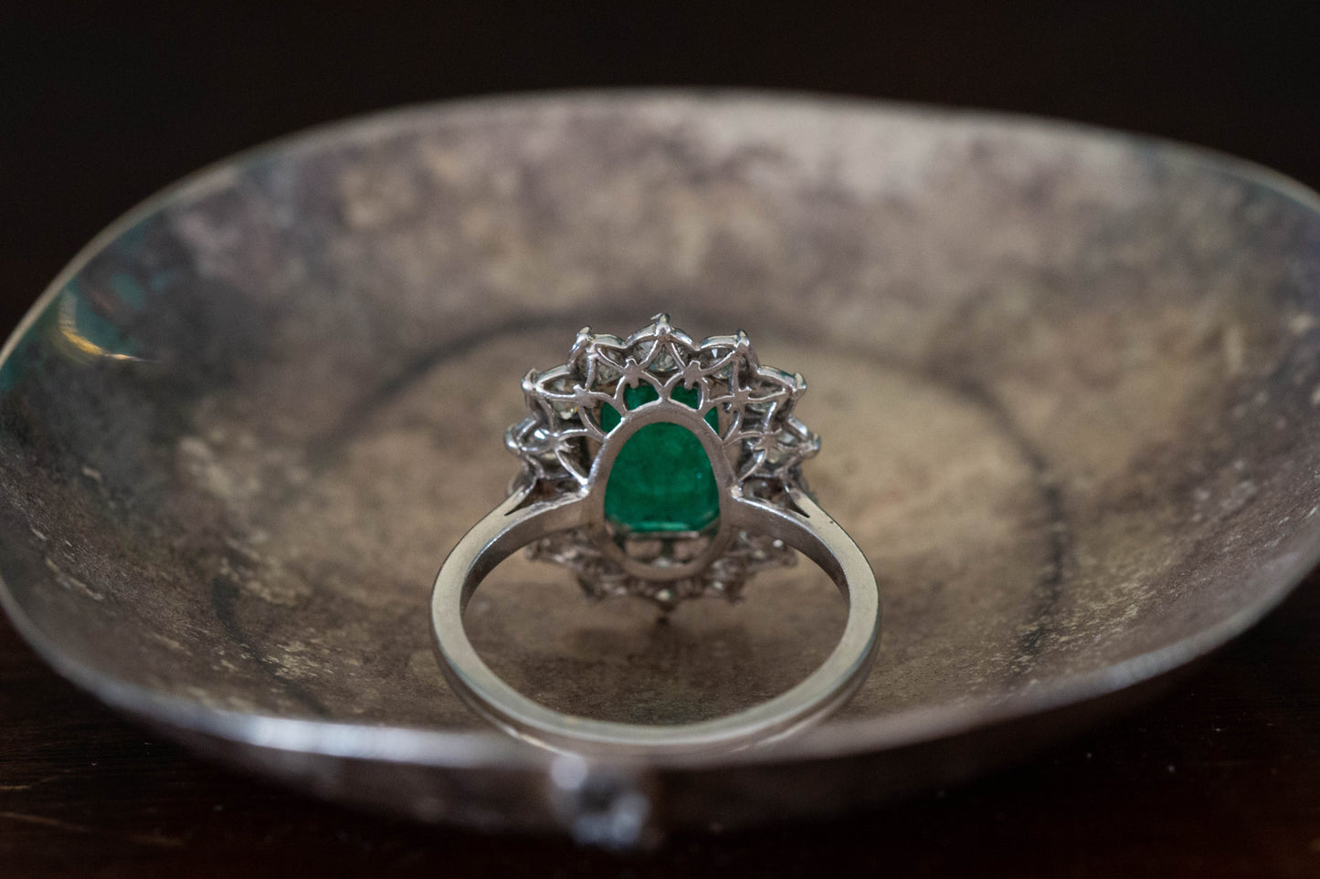 Emerald and Diamond Cluster Ring — view 4