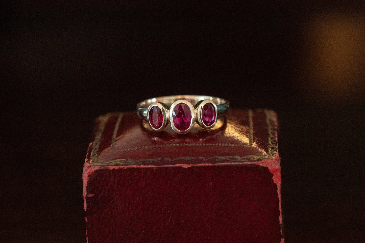 Oval Ruby Three Stone Ring