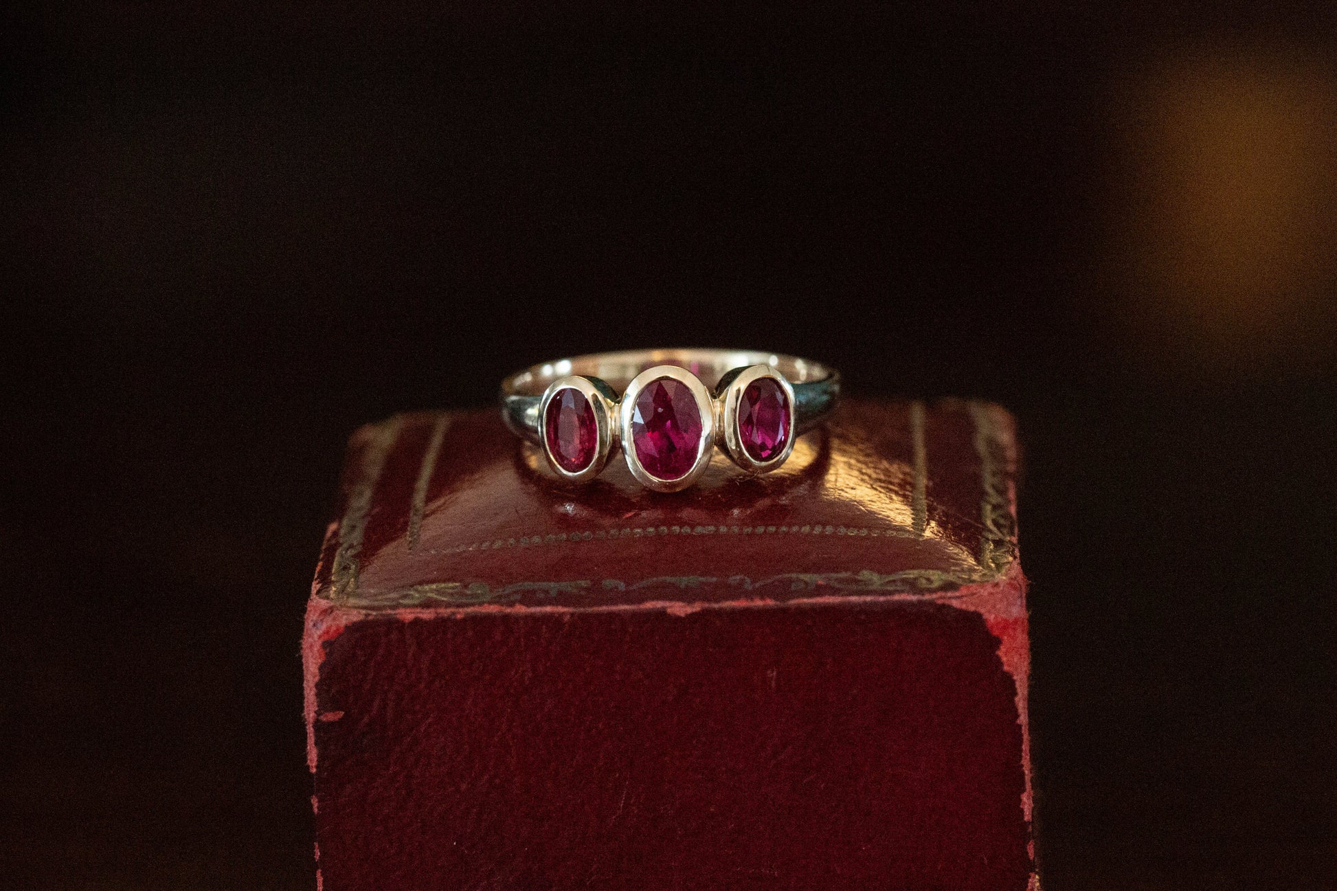 Oval Ruby Three Stone Ring