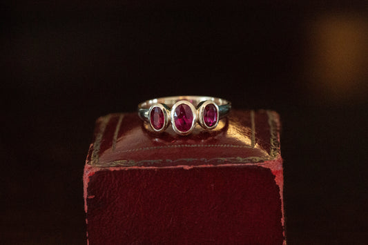 Oval Ruby Three Stone Ring