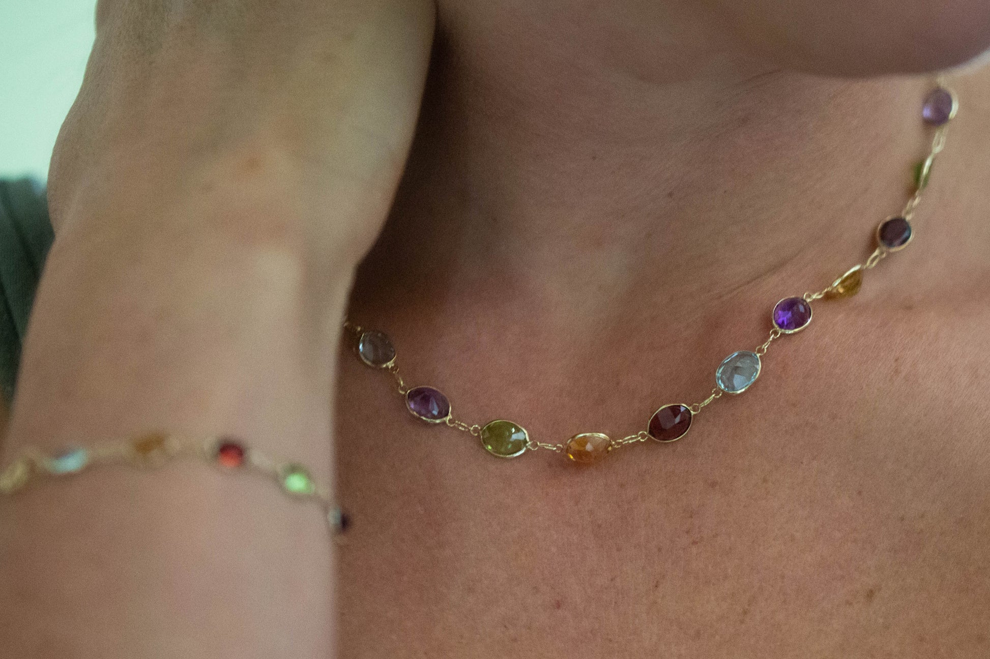 Yellow Gold Multistone Necklace — view 3