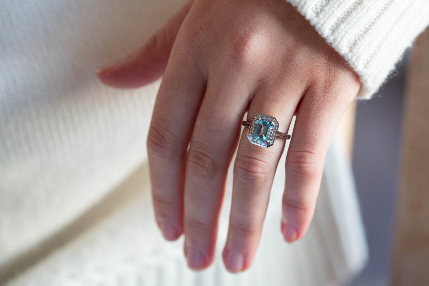 Aquamarine and Diamond Cluster Ring — view 2