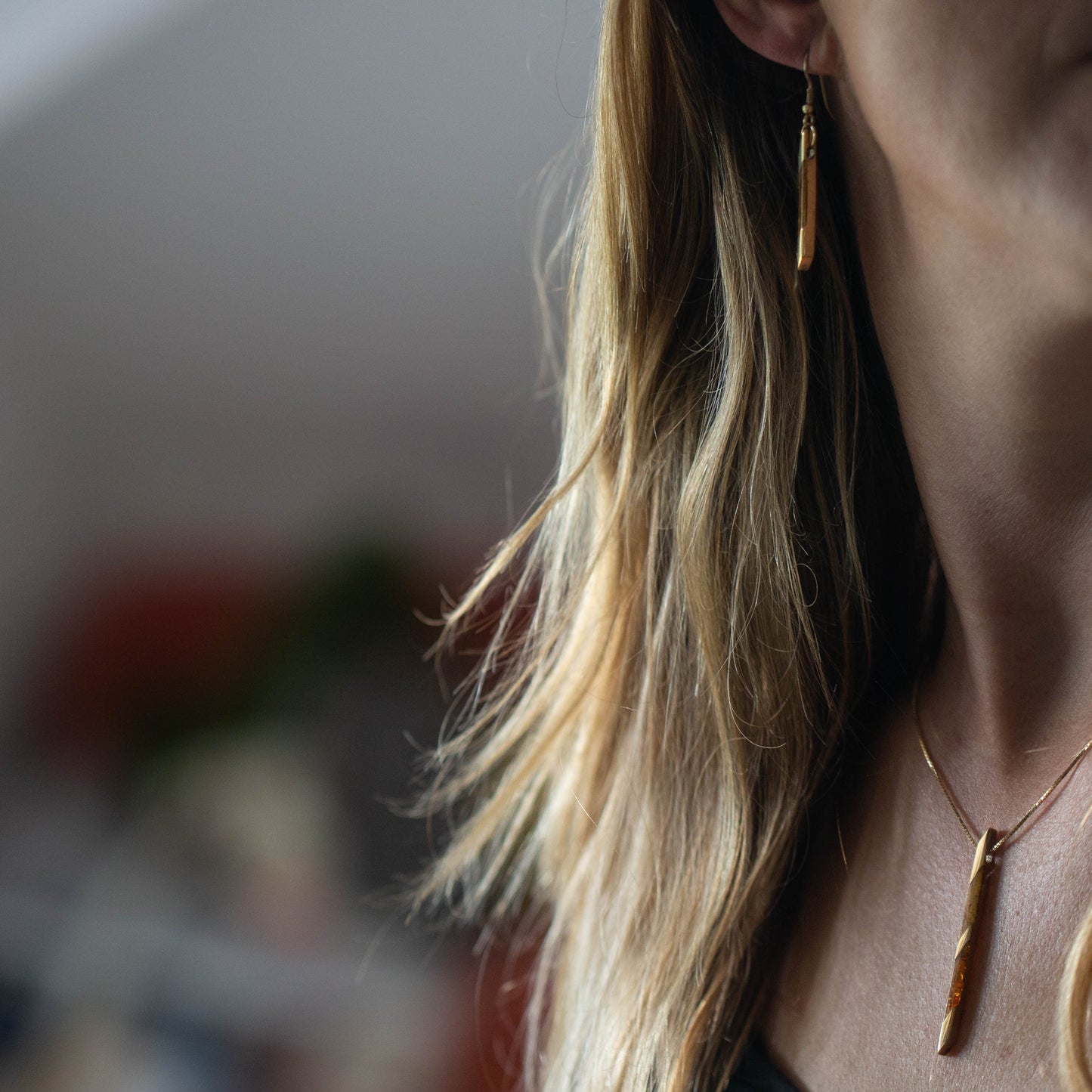 Amber and Gold Drop Pendant — view 4