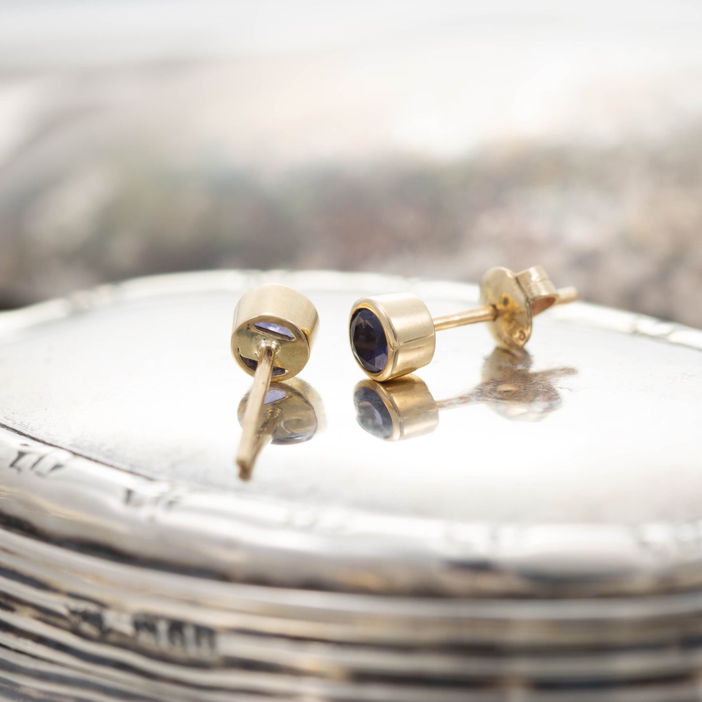 Yellow Gold Iolite Stud Earrings — view 4