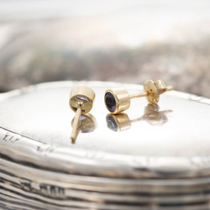 Yellow Gold Iolite Stud Earrings — view 4