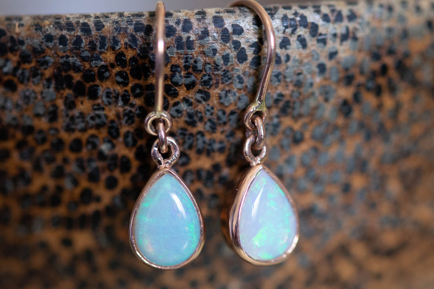 Rose Gold Solid Opal Shepherds Hook Earrings