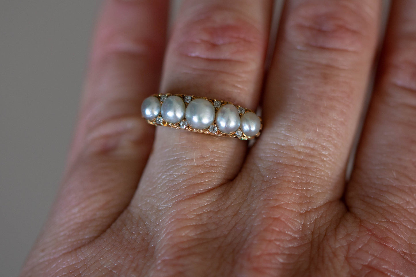 A Victorian Pearl and Diamond Half Hoop Ring — view 6