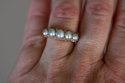 A Victorian Pearl and Diamond Half Hoop Ring — view 6
