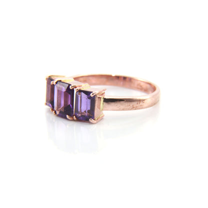 Three Stone Amethyst Ring — view 6