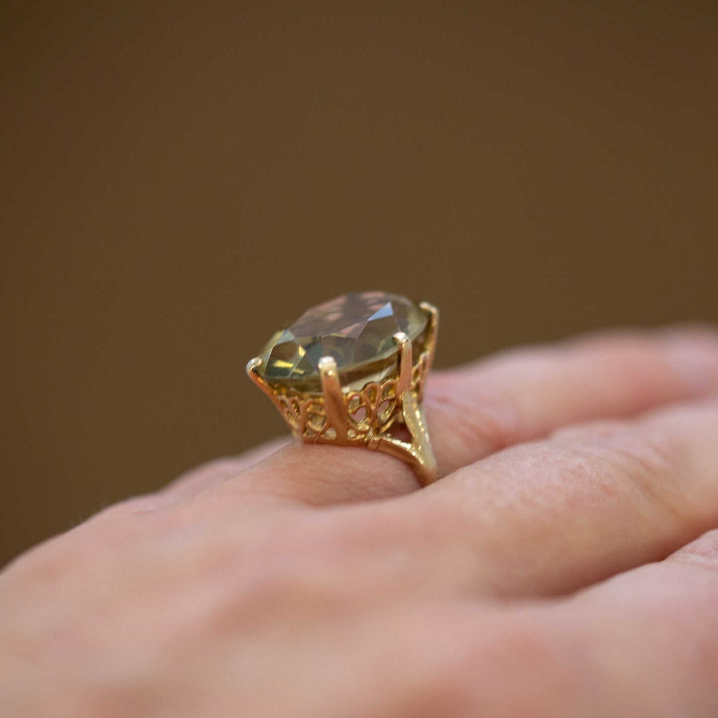 Yellow Gold Smokey Quartz Solitaire Ring — view 2