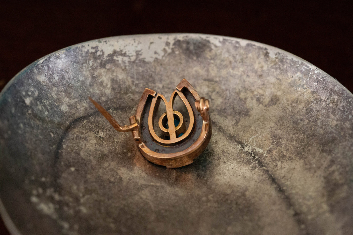 Antique Turquoise Horseshoe Brooch — view 3