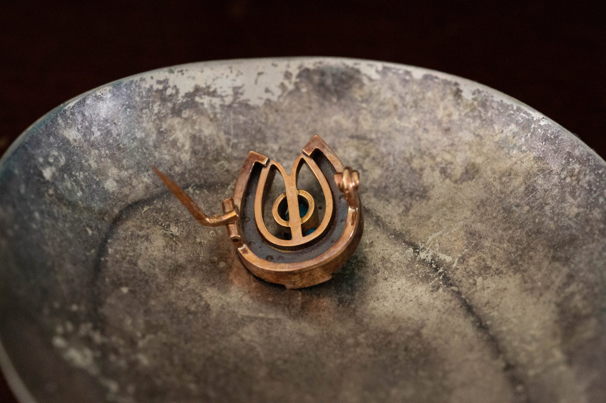 Antique Turquoise Horseshoe Brooch — view 3