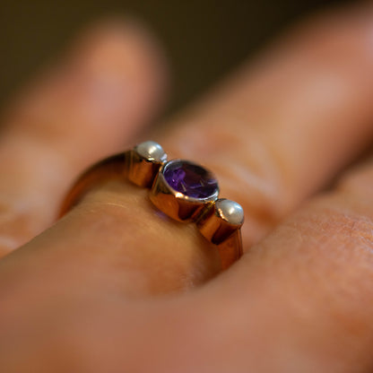 Amethyst & Pearl Trilogy Ring — view 3