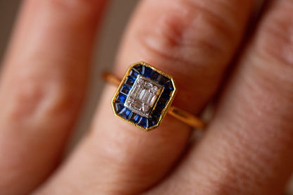 Art Deco Style Sapphire and Diamond Cluster Ring — view 5