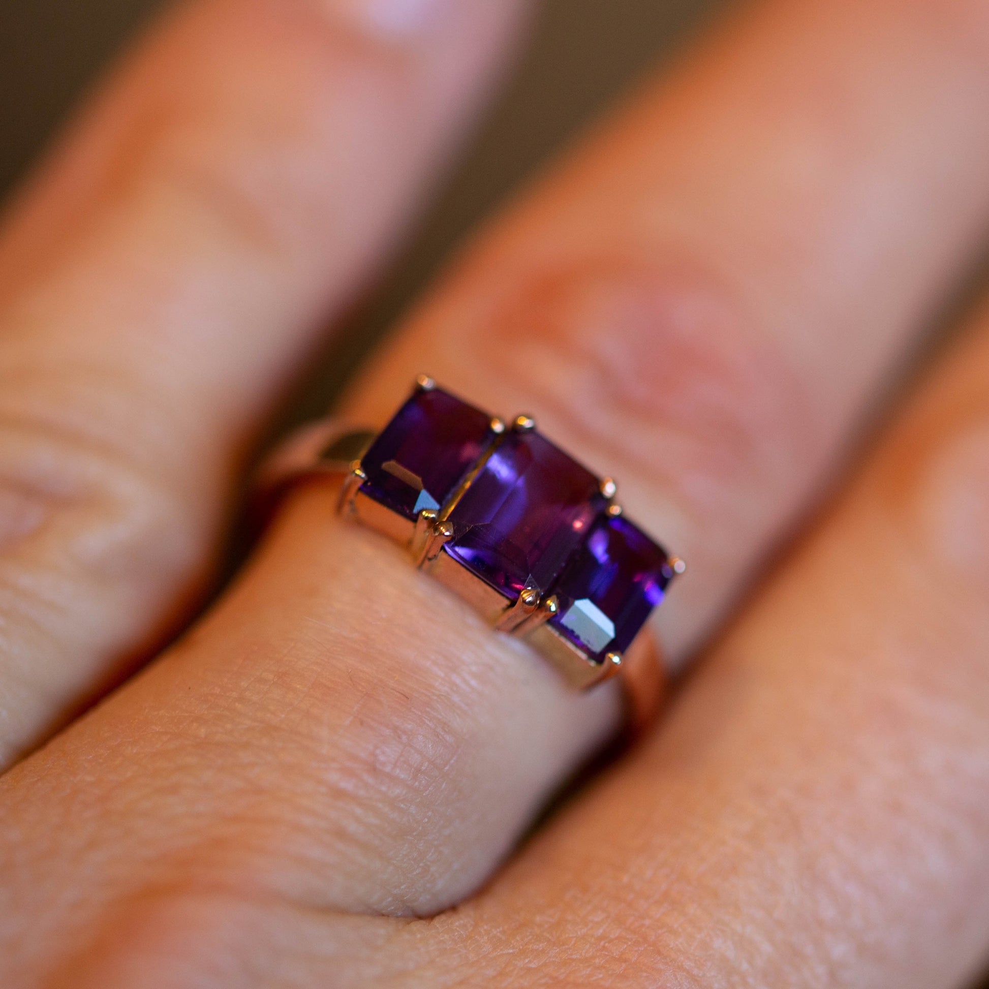 Three Stone Amethyst Ring — view 4