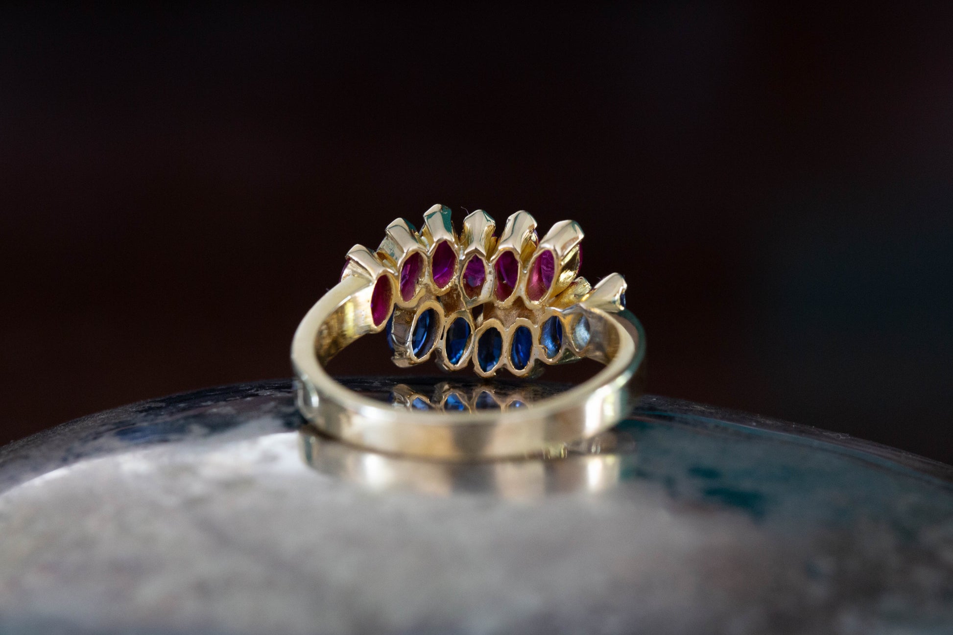 Marquise Cut Sapphire and Ruby Band — view 4