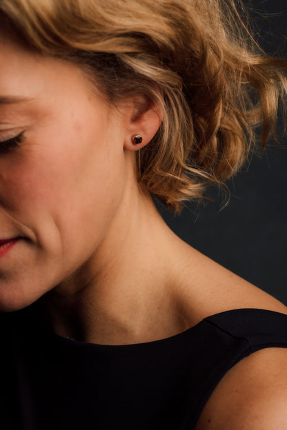 Yellow Gold Garnet Stud Earrings — view 2