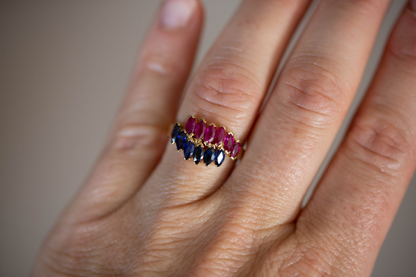 Marquise Cut Sapphire and Ruby Band — view 5