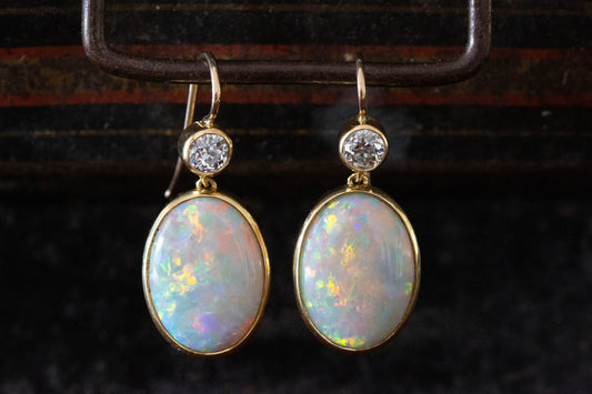 Opal and Diamond Double Drop Earrings