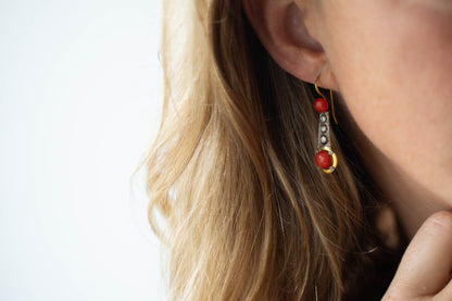 Vintage Coral and Diamond Drop Earrings