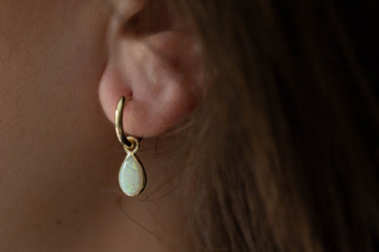 Teardrop White Opal Doublet Hoops — view 2