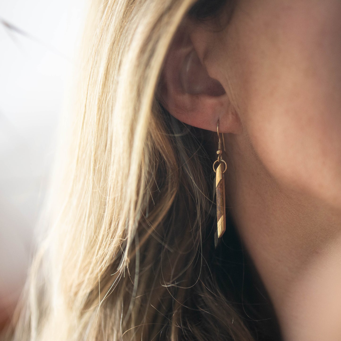 Amber and Gold Drop Earrings — view 3